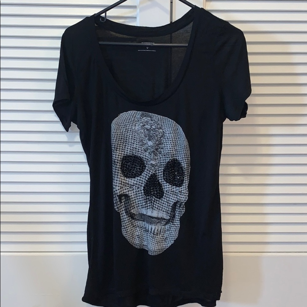 Express Skull T-Shirt with Black Rhinestones